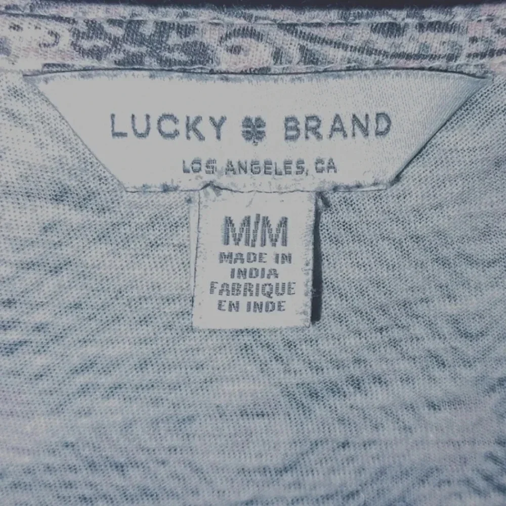 Lucky Brand Light Pink and Grey Printed Split V-Neck Shirt Sz M - Picture 9 of 12